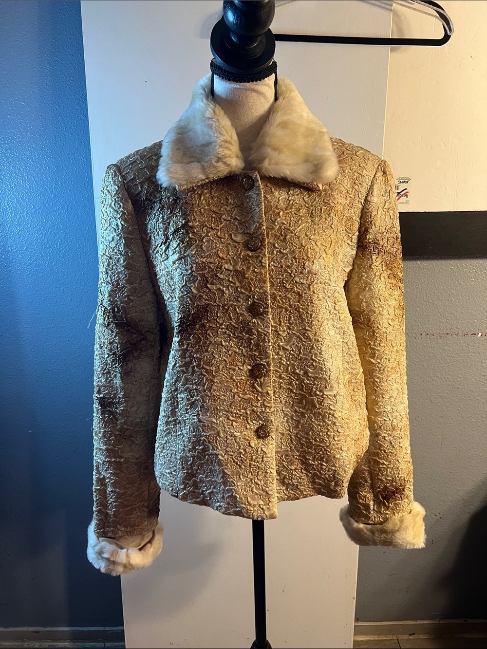 Luxurious Tan Teddy Jacket with Faux Fur Trim